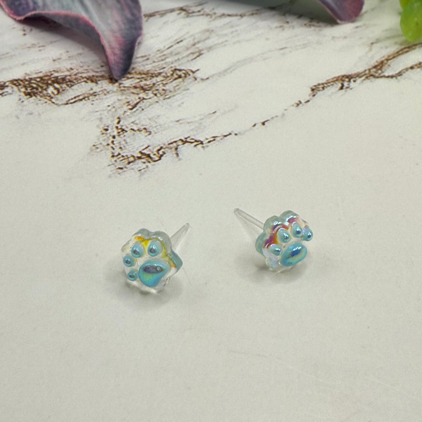 Light Blue Acrylic Paw Print Doll Earrings • 18 Inch Fashion Doll Jewelry