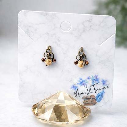Brown Glass Marble Speckled Multi Dangle Doll Earrings • 16” Doll Jewelry