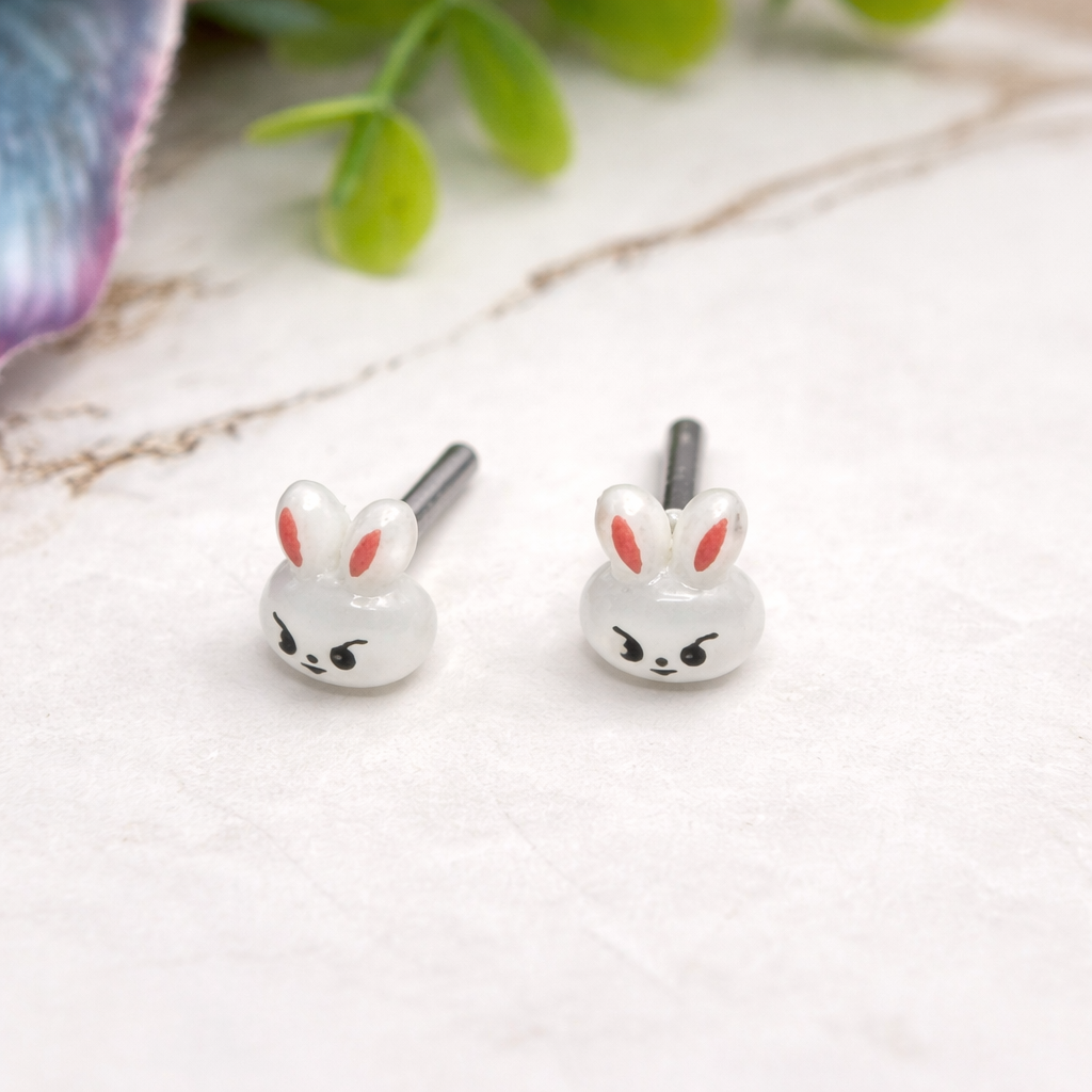 White Bunny Face Easter Post Doll Earrings • 2mm Post for 18 Inch Fashion Dolls