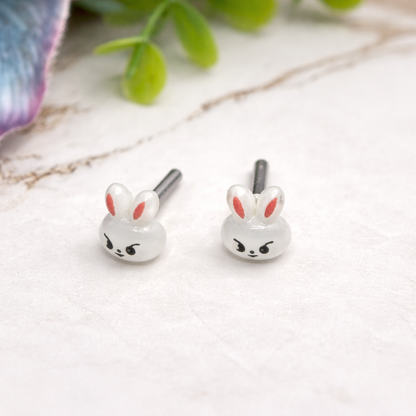 White Bunny Face Easter Post Doll Earrings • 2mm Post for 18 Inch Fashion Dolls