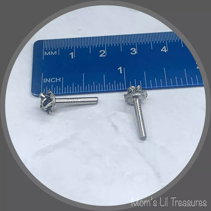 Silver Flower Rose Post Doll Earrings • 2mm Post • fits 18” American Girl Doll