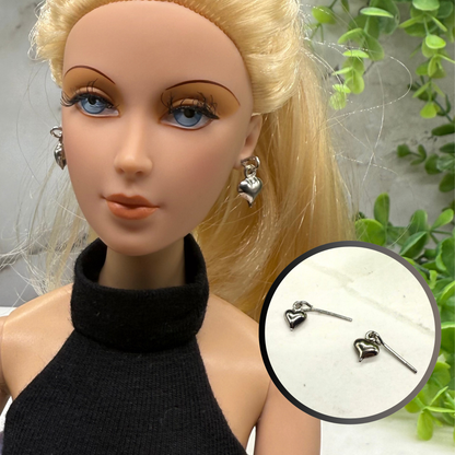 Silver Heart Dangle Doll Earrings • 16 Inch Fashion Doll Jewelry