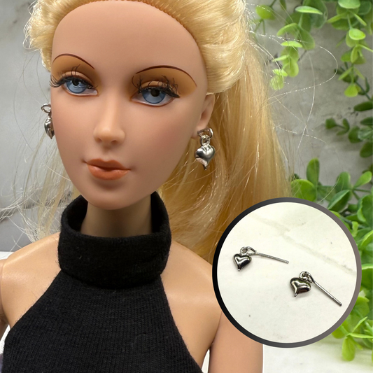 Silver Heart Dangle Doll Earrings • 16 Inch Fashion Doll Jewelry