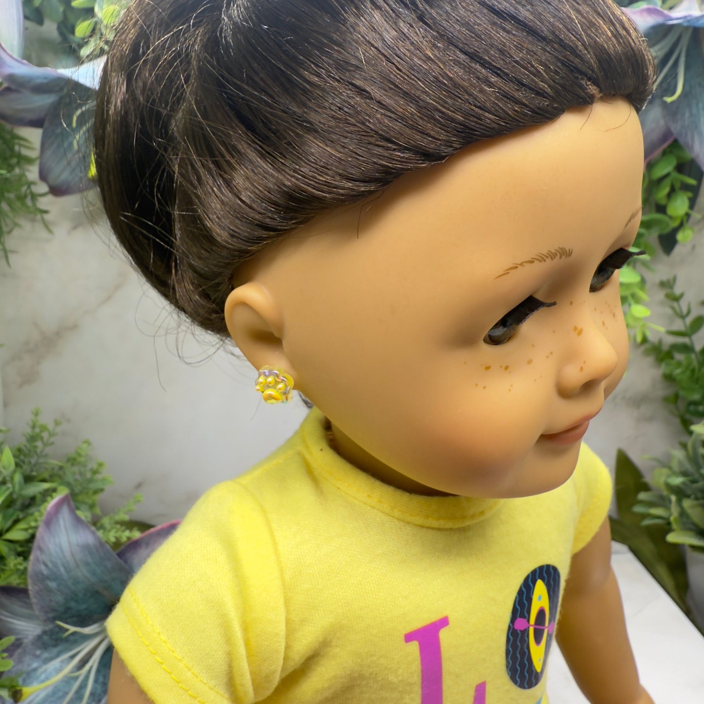 Yellow Paw Print Post Doll Earrings • 2mm Post fit 18 Inch Fashion Doll