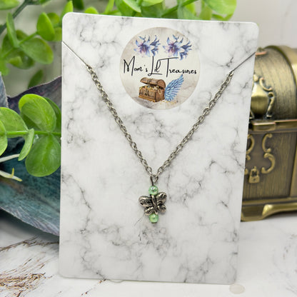 Butterfly Charm Green Bead Accents Silver Chain Doll Necklace • 18 Inch Fashion Doll Jewelry