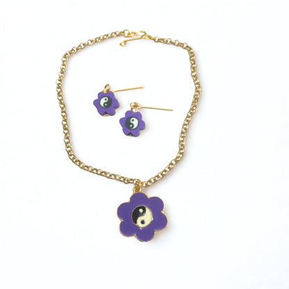 Yin-Yang Purple Flower Charm Doll Necklace &  Earrings • 18 Inch Fashion Doll Jewelry