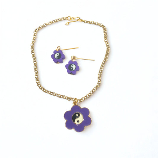 Yin-Yang Purple Flower Charm Doll Necklace &  Earrings • 18 Inch Fashion Doll Jewelry