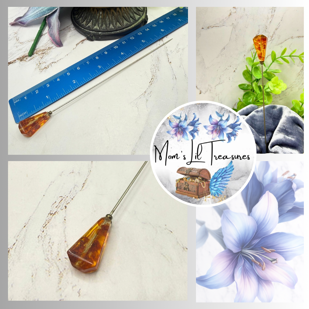 ✨ Handmade Vintage-Inspired Hatpin | Stick Pin | Hat Accessory | Sweater & Hijab Pin | Decorative Jewelry Gift for Her ✨

Victorian-Style Acrylic Faceted Amber-Colored Elongated Diamond Prism Shaped Translucent Hatpin - 6 Inch