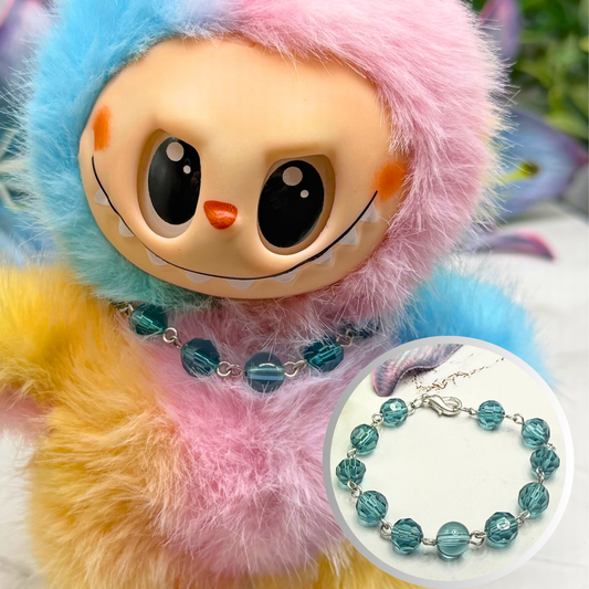 ✨Handmade Jewelry Designed to fit popular 17 to 20 cm (6 to 7 inch) Plushie Labubu Monster Dolls: add a stylish touch to your favorite plushie! ✨

Acrylic Faceted Crystal Turquoise Blue Beaded Link Necklace