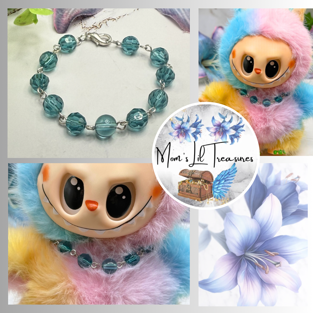 ✨Handmade Jewelry Designed to fit popular 17 to 20 cm (6 to 7 inch) Plushie Labubu Monster Dolls: add a stylish touch to your favorite plushie! ✨

Acrylic Faceted Crystal Turquoise Blue Beaded Link Necklace