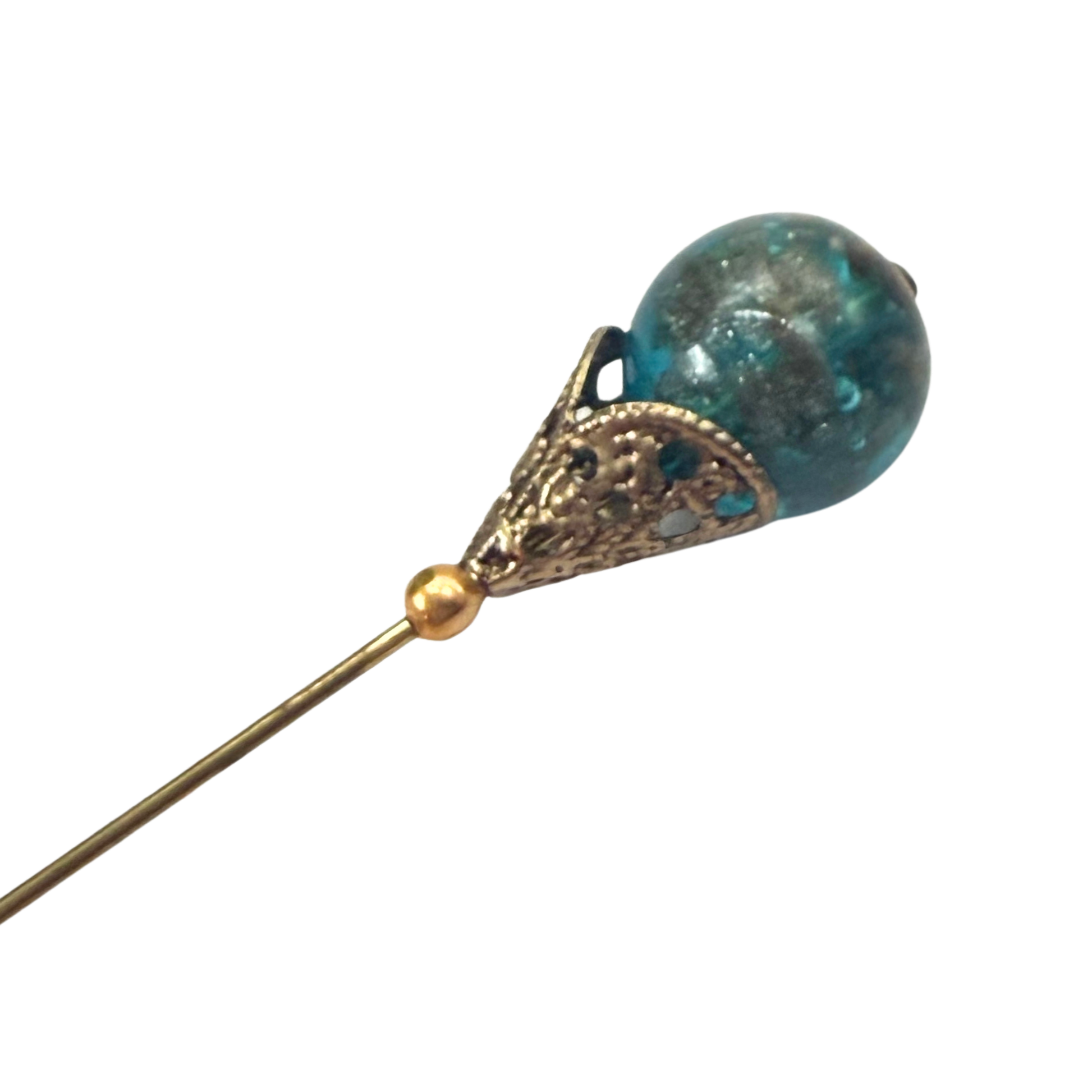 ✨ Handmade Vintage-Inspired Hatpin | Stick Pin | Hat Accessory | Sweater & Hijab Pin | Decorative Jewelry Gift for Her ✨

Vintage-Style Aqua Blue Glass Embedded Metallic Flecks Filigree Cone Base Hatpin - 6 inch