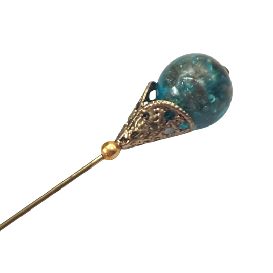 ✨ Handmade Vintage-Inspired Hatpin | Stick Pin | Hat Accessory | Sweater & Hijab Pin | Decorative Jewelry Gift for Her ✨

Vintage-Style Aqua Blue Glass Embedded Metallic Flecks Filigree Cone Base Hatpin - 6 inch