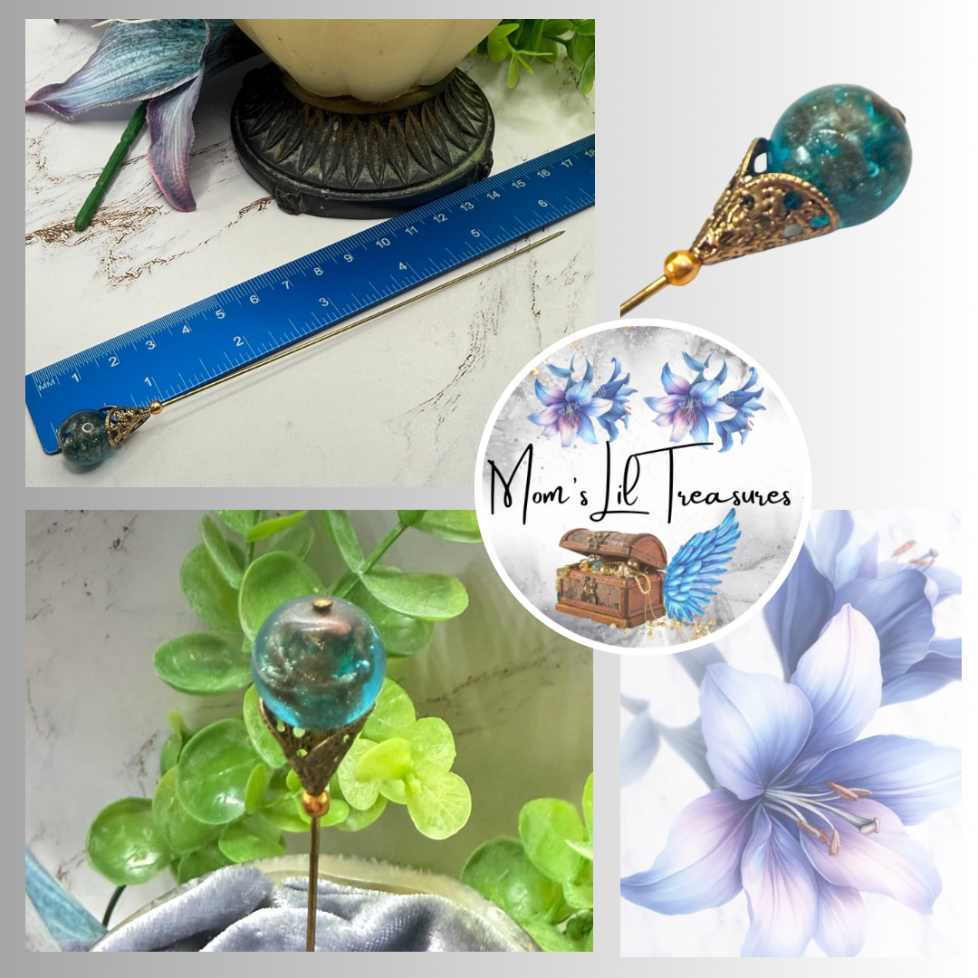 ✨ Handmade Vintage-Inspired Hatpin | Stick Pin | Hat Accessory | Sweater & Hijab Pin | Decorative Jewelry Gift for Her ✨

Vintage-Style Aqua Blue Glass Embedded Metallic Flecks Filigree Cone Base Hatpin - 6 inch