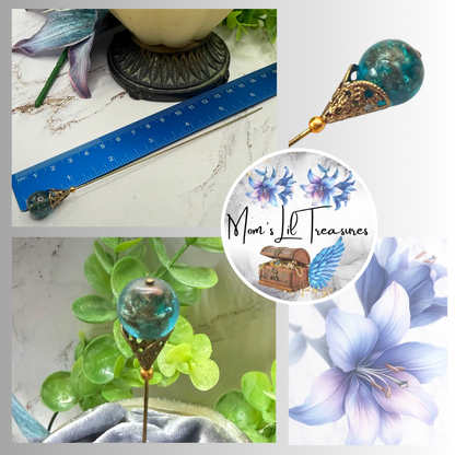 ✨ Handmade Vintage-Inspired Hatpin | Stick Pin | Hat Accessory | Sweater & Hijab Pin | Decorative Jewelry Gift for Her ✨

Vintage-Style Aqua Blue Glass Embedded Metallic Flecks Filigree Cone Base Hatpin - 6 inch