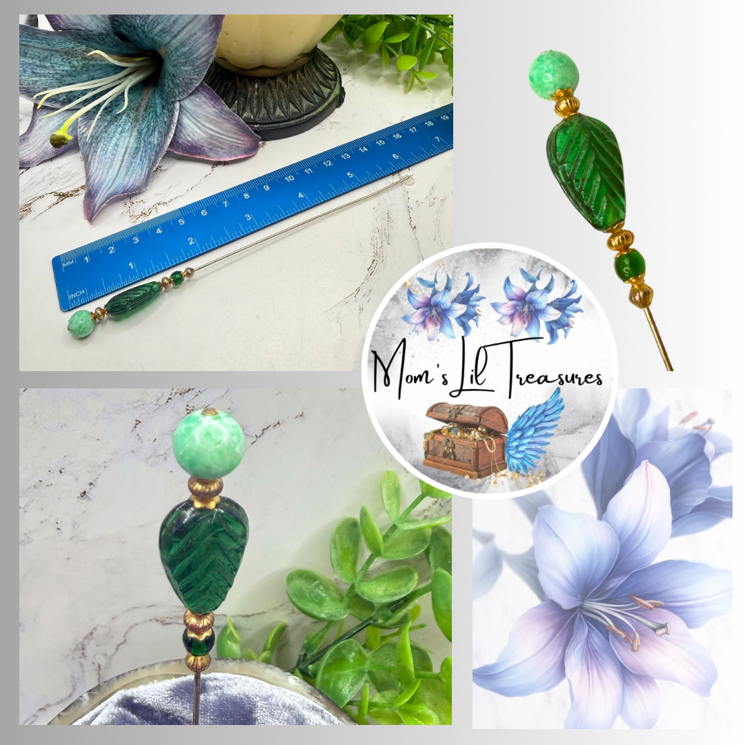 ✨ Handmade Vintage-Inspired Hatpin | Stick Pin | Hat Accessory | Sweater & Hijab Pin | Decorative Jewelry Gift for Her ✨

Art Deco Style Green Glass Leaf Design -Mottled Light Green Round Top Finial Hatpin - 6 Inch
