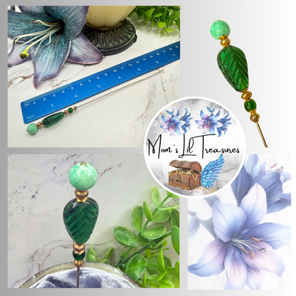✨ Handmade Vintage-Inspired Hatpin | Stick Pin | Hat Accessory | Sweater & Hijab Pin | Decorative Jewelry Gift for Her ✨

Art Deco Style Green Glass Leaf Design -Mottled Light Green Round Top Finial Hatpin - 6 Inch