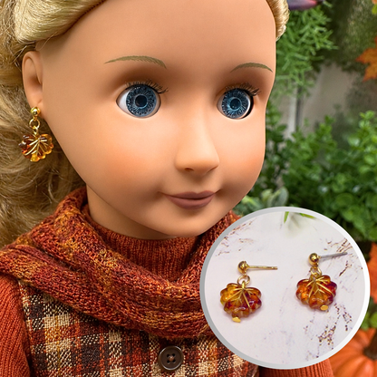 Autumn Fall Leaf Dangle Post Doll Earrings. Earrings shown on 18" Our Generation doll.