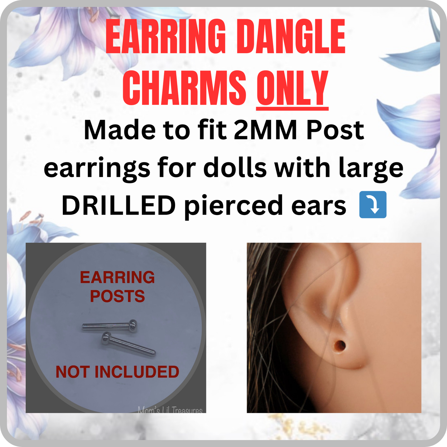 Glass Crystal Light Pink Peach & Clear Doll Earrings DANGLE ONLY • 18 Inch Fashion Doll Jewelry