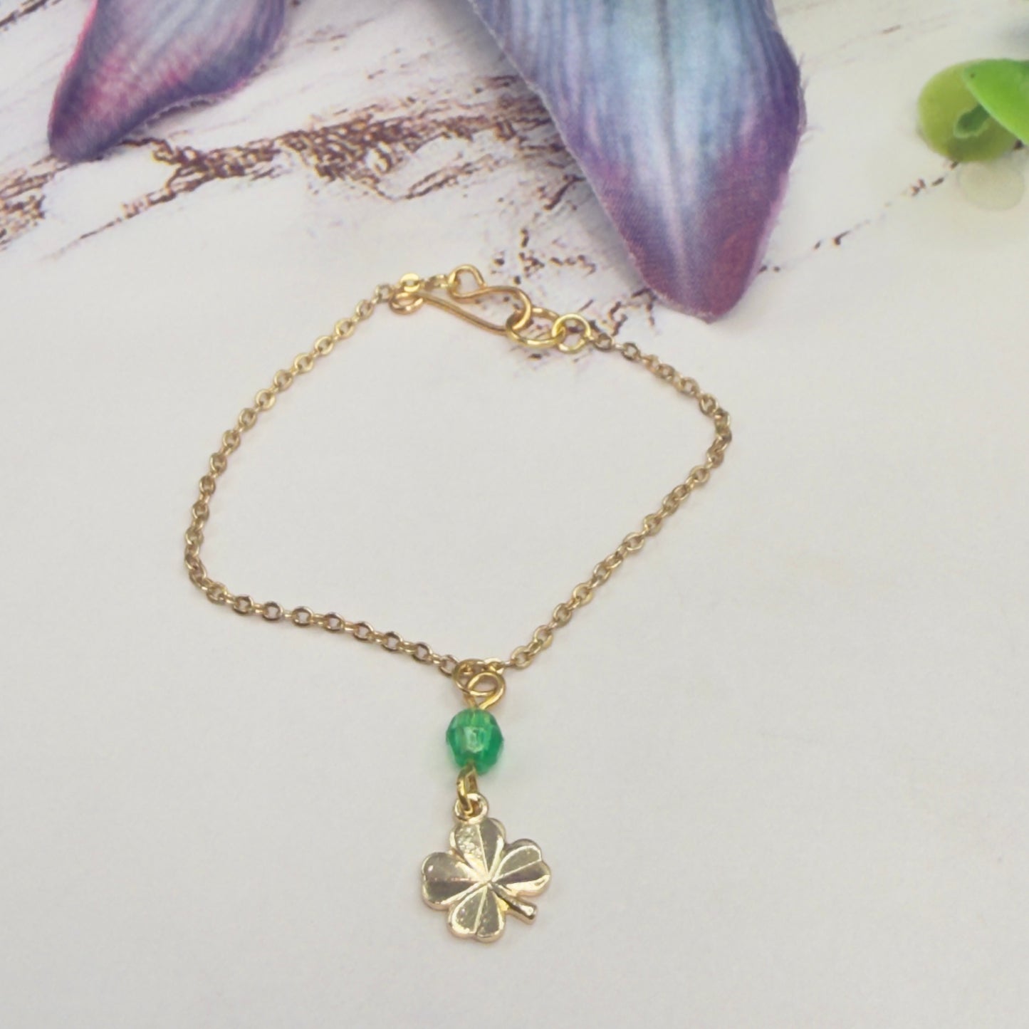 Gold Clover Charm Green Crystal Accent Doll Necklace • 14 Inch Fashion Doll Jewelry