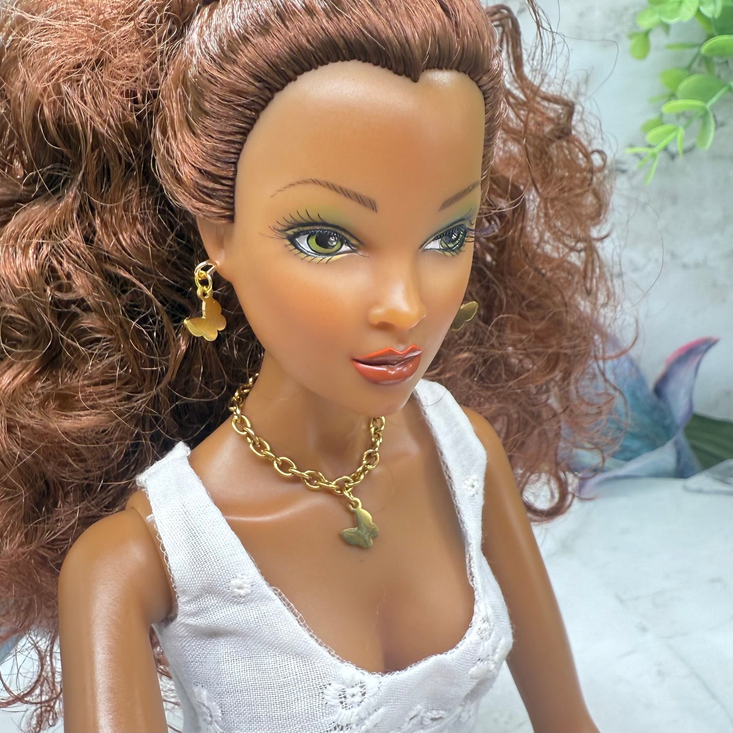 Butterfly Charm Gold Necklace Earrings Bracelet Set • 16 Inch Fashion Doll Jewelry