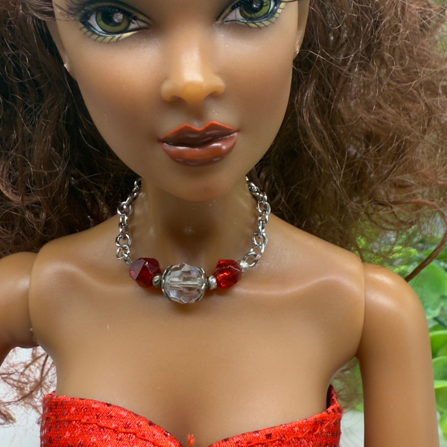 Red &  Clear Glass Crystal Doll Necklace • 16 Inch Doll Jewelry