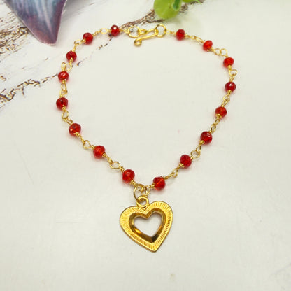 Red Crystal Beaded Link Chain Gold Heart Charm Doll Necklace • 18 Inch Fashion Doll Jewelry