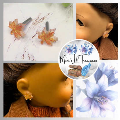 Autumn Maple Fall Leaf 2mm Post Doll Earrings | fits 18 Inch Fashion Doll • American Girl