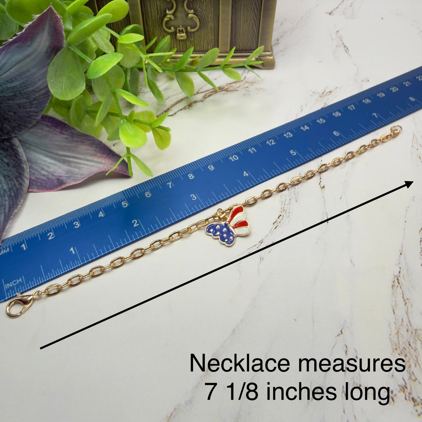 American Flag Red White Blue Butterfly Charm Doll Necklace for 18 Inch Fashion Doll
