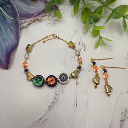 Halloween Boo Spider Web Frankenstein Acrylic Silicone Beaded Doll Necklace and Earrings Set • 18 Inch Fashion Doll Jewelry