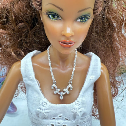 Clear Rhinestone Glamour Silver Doll Necklace • 16 Inch Fashion Doll Jewelry