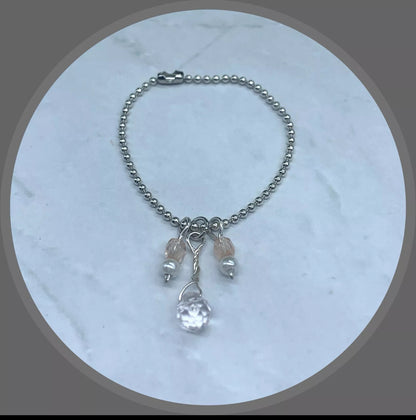 16 Inch Doll Jewelry • Silver Ball Chain Pink Clear Pearl Necklace Earrings Set