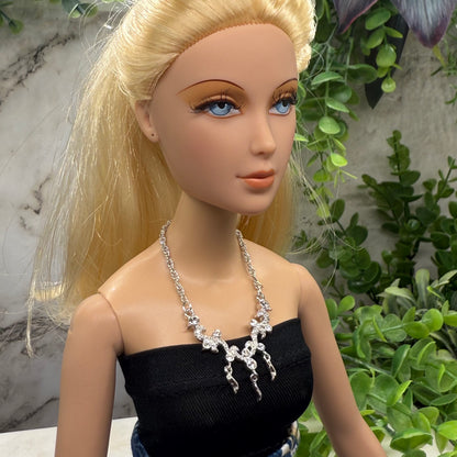 Silver Glamour Clear Rhinestone Doll Necklace • 16 inch Fashion Doll Jewelry