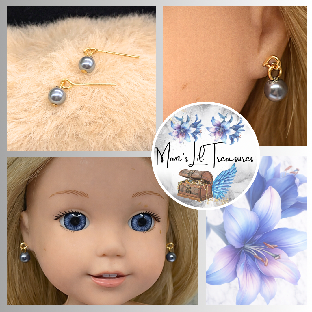 Gray Blue Pearl Dangle Doll Earrings • 14 inch Fashion Doll Jewelry