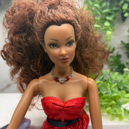 Red &  Clear Glass Crystal Doll Necklace • 16 Inch Doll Jewelry