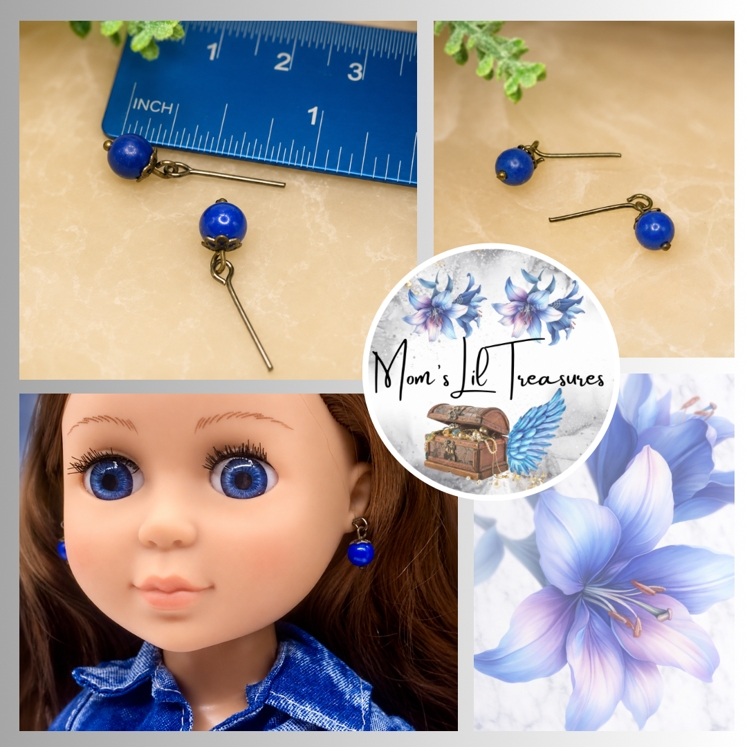 Blue Glass Round Dangle Doll Earrings · 14 Inch Fashion Doll Jewelry