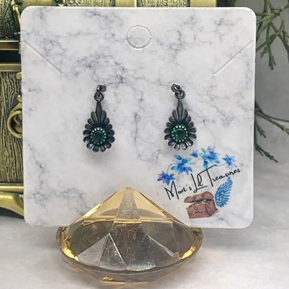 Green Rhinestone Silver Teardrop Doll Earrings for 18-22” Vintage Doll  Jewelry