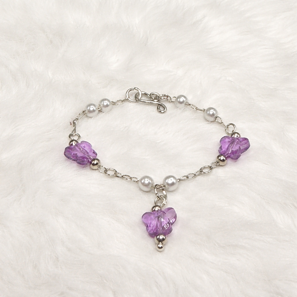 Purple Acrylic Crystal Butterfly & Pearl Silver Chain Doll Necklace for 14 Inch Fashion Dolls