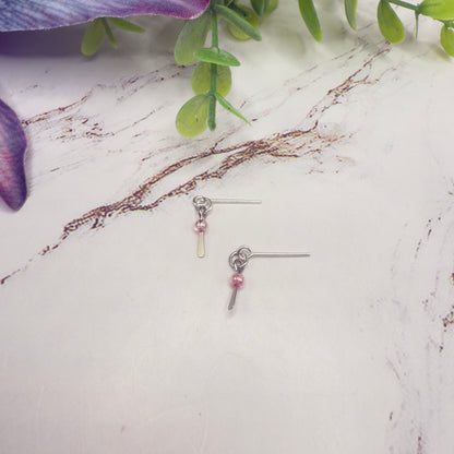 Silver Dangle Pink Beaded Doll Earrings • 16 Inch Fashion Doll Jewelry