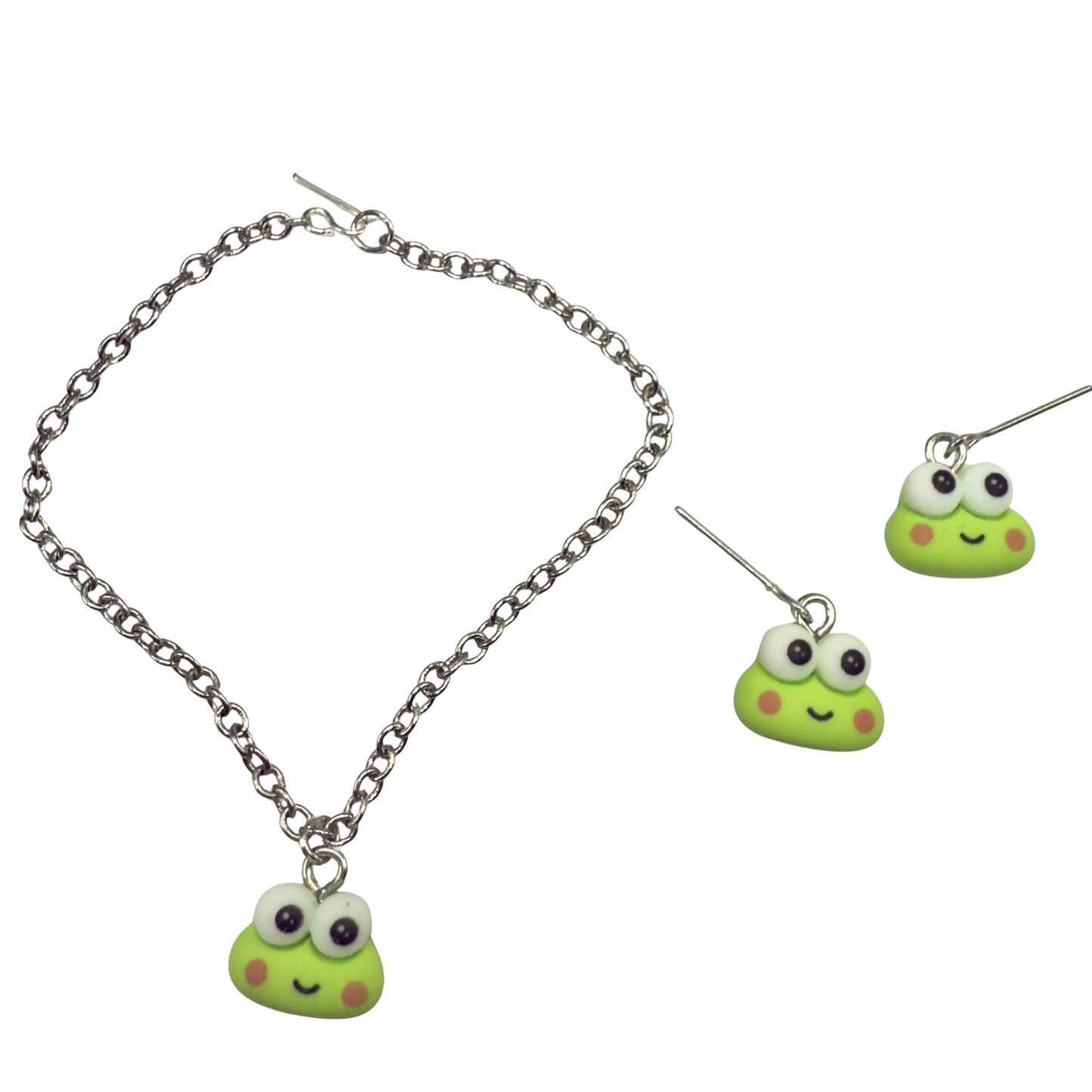 Keroppi Cute Frog Charm Necklace & Earrings Set • 18 Inch Fashion Doll Jewelry