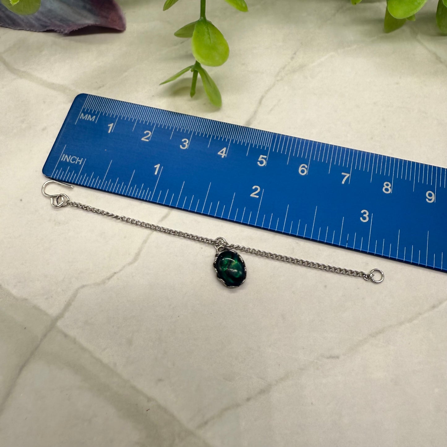 Oval Green Pendant Silver Chain Necklace • 16 inch Fashion Doll Jewelry