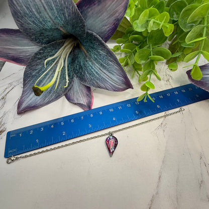 Teardrop Multi Color Abalone Charm Silver Chain Doll Necklace • 18” Doll Jewelry