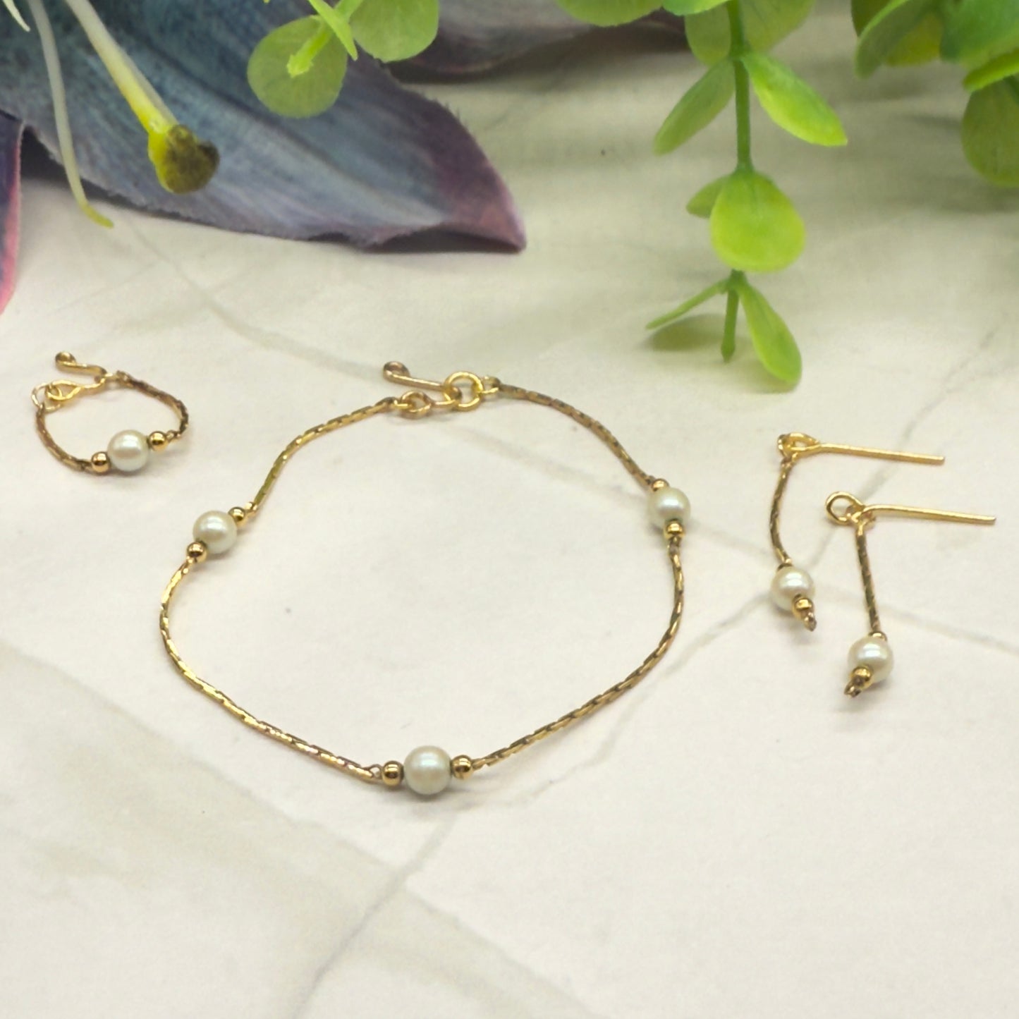 Pearl Gold Serpentine Chain Doll Necklace Earring Bracelet Set • 16 Inch Fashion Doll Jewelry