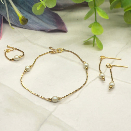 Pearl Gold Serpentine Chain Doll Necklace Earring Bracelet Set • 16 Inch Fashion Doll Jewelry