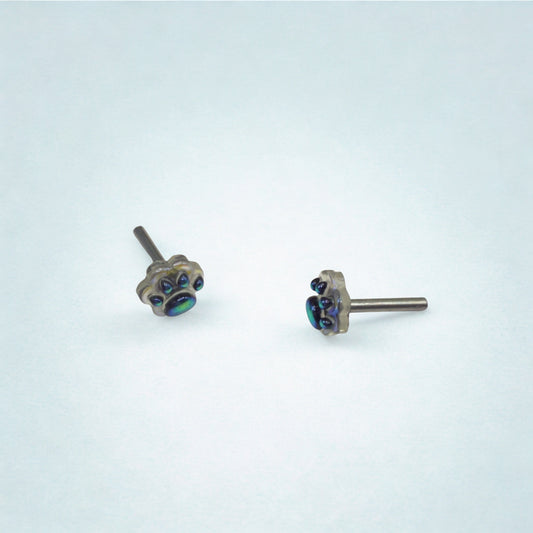 Blue Rainbow Effect Paw Print Post Doll Earrings • 2mm Post 18 Inch Fashion Doll