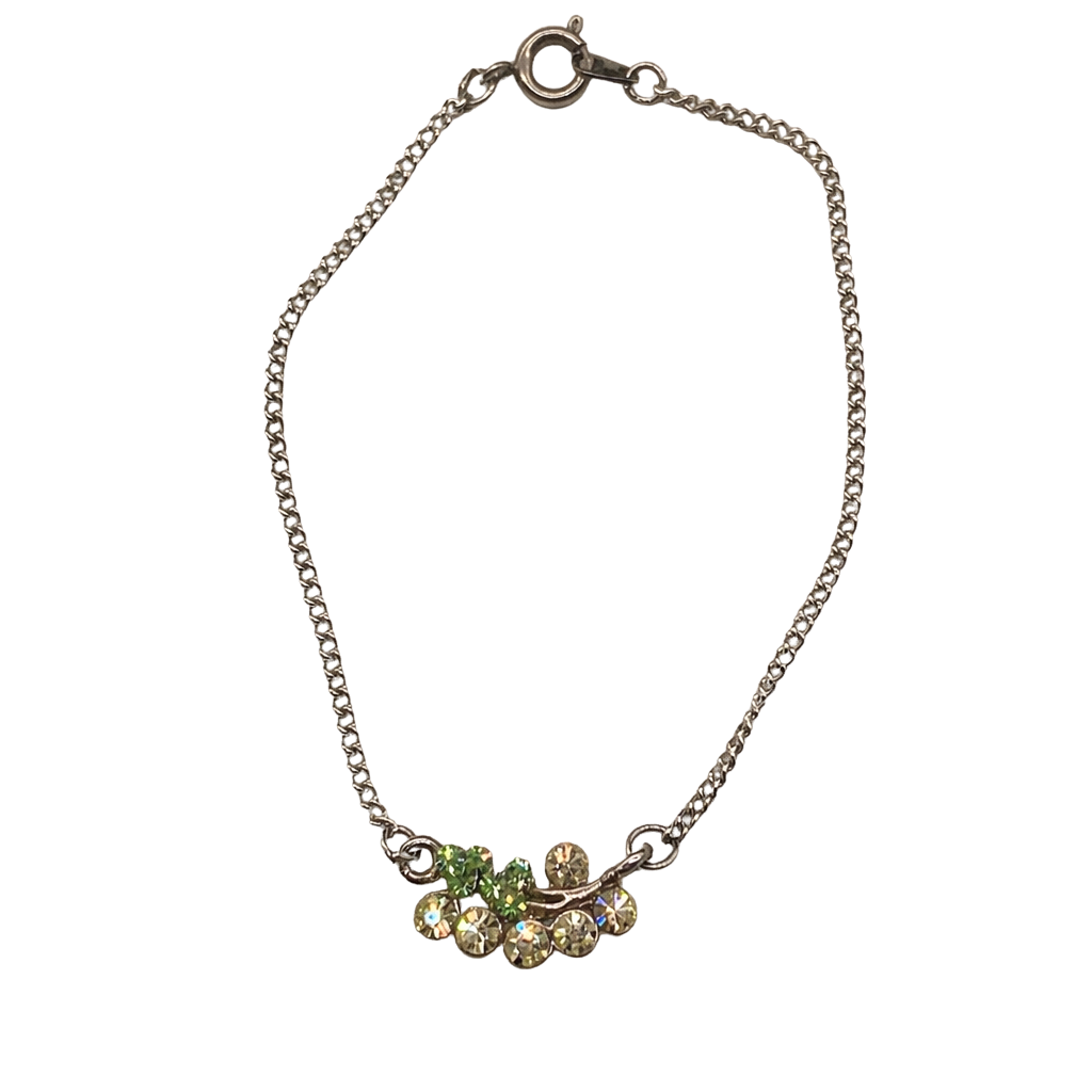 Clear Green Rhinestone Leaf Flower Pendant Gold Doll Necklace • 18” Doll Jewelry