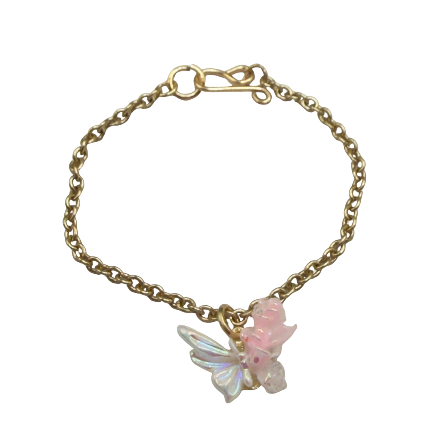 Pink & White Acrylic Butterfly Roses Charm Gold Chain Doll Necklace • 14 Inch Fashion Doll Jewelry