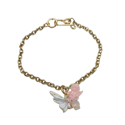 Pink & White Acrylic Butterfly Roses Charm Gold Chain Doll Necklace • 14 Inch Fashion Doll Jewelry