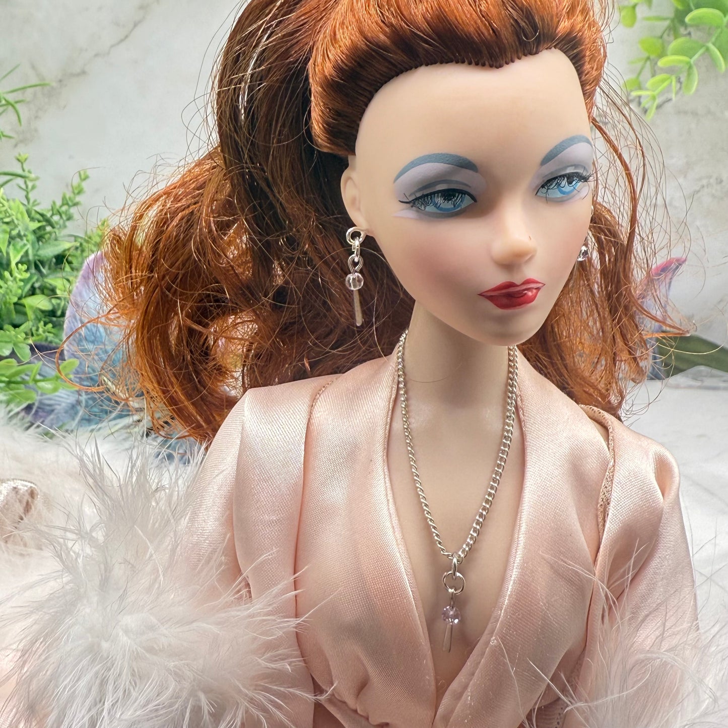 Silver & Clear Crystal Dangle Doll Necklace & Earrings • 16 Inch Fashion Doll Jewelry