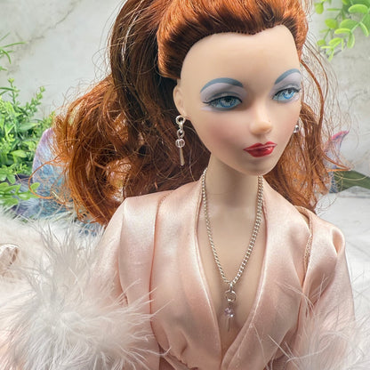 Silver & Clear Crystal Dangle Doll Necklace & Earrings • 16 Inch Fashion Doll Jewelry