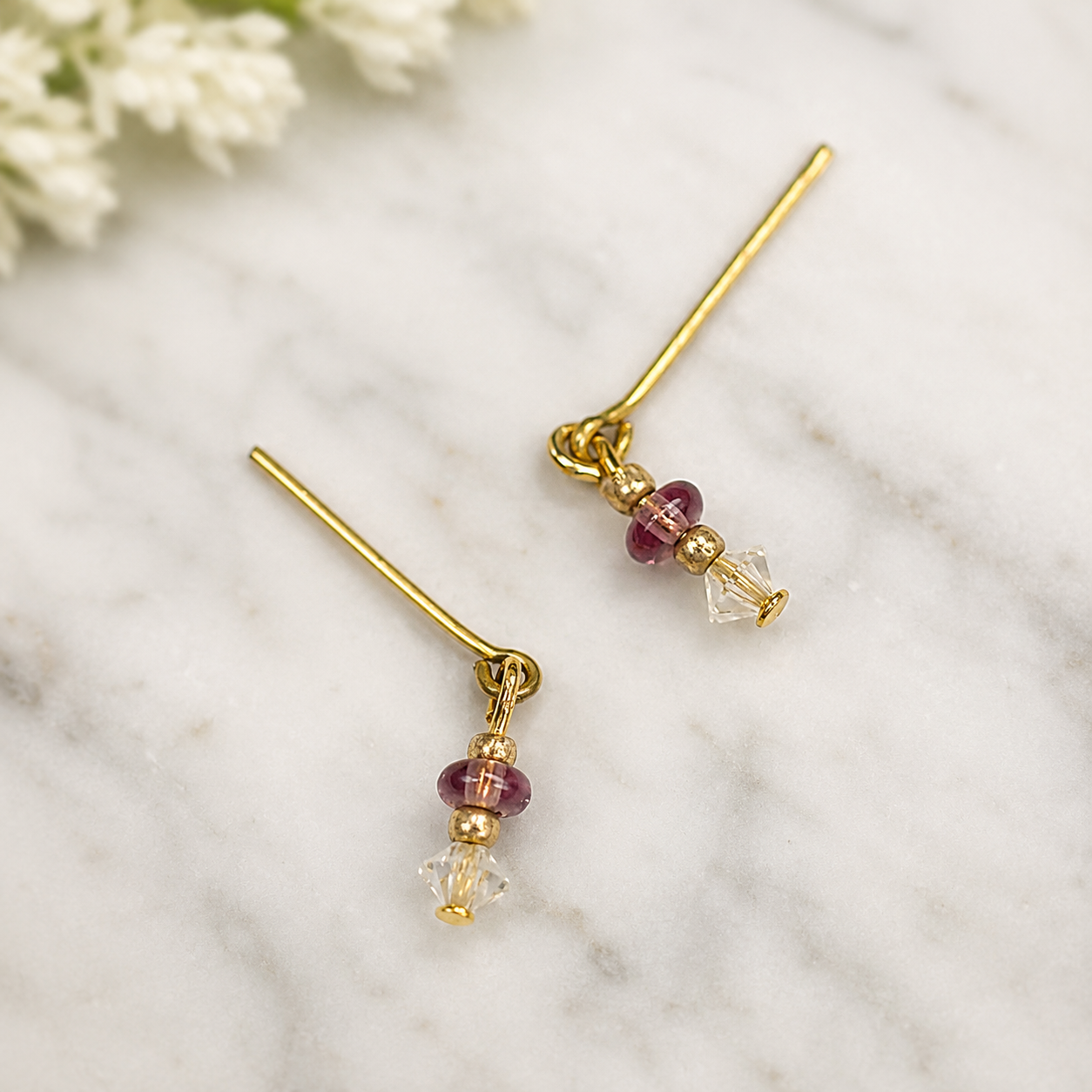 Purple Clear Glass Beaded Dangle Doll Earrings • 16 Inch Fashion Doll Jewelry